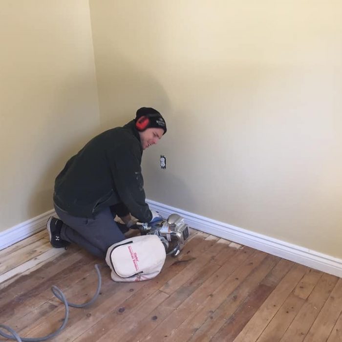 Sanding the floors of Hi-View Cottage Sanding the floors