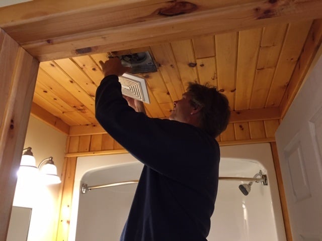 Final touches as we get ready for opening final bathroom fan cleaned