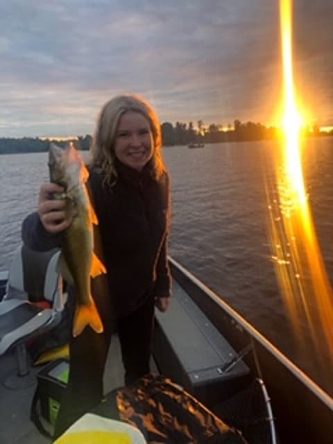 Enjoying an evening of fishing Jaelyn’s fishing Lake Nipissing